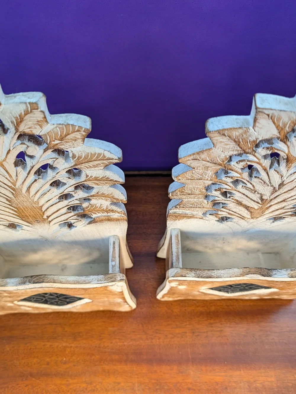 Set of 2 Husna Imports Hand-Crafted Mango Wood Carved Letter Boxes